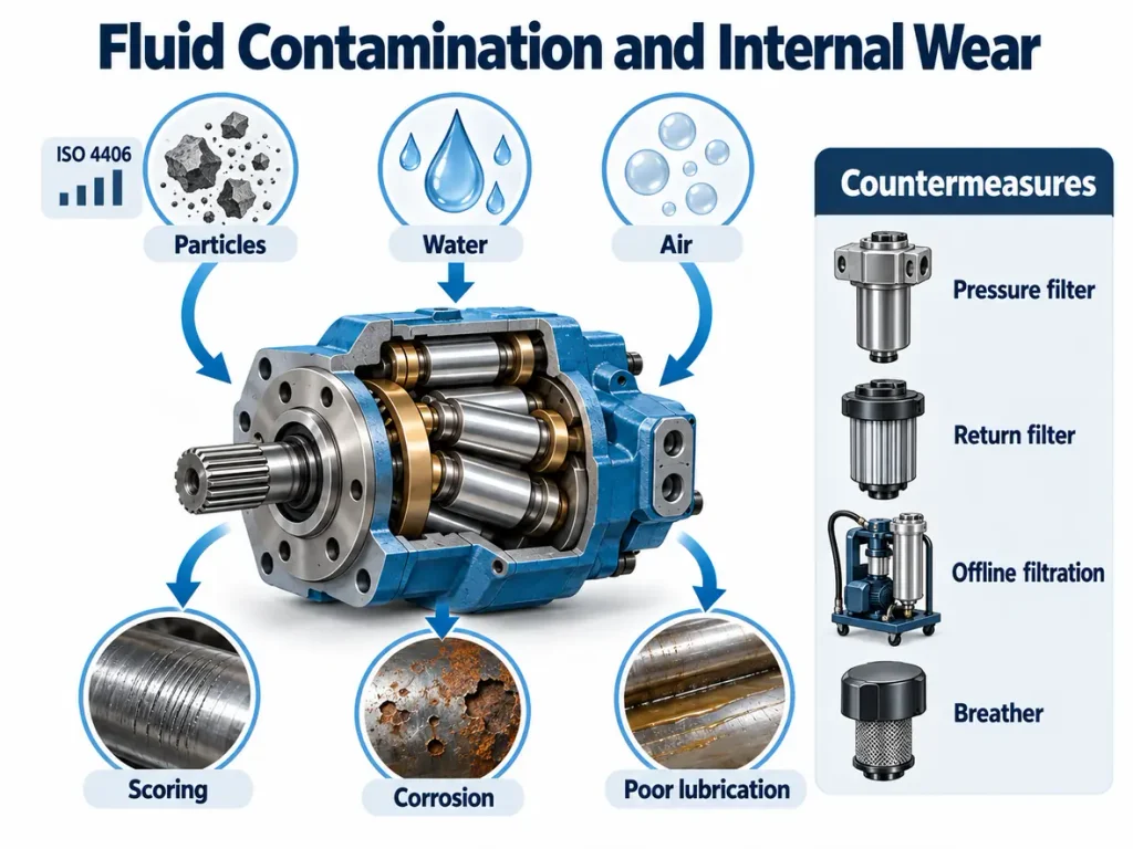 Hydraulic fluid contamination and internal wear diagram