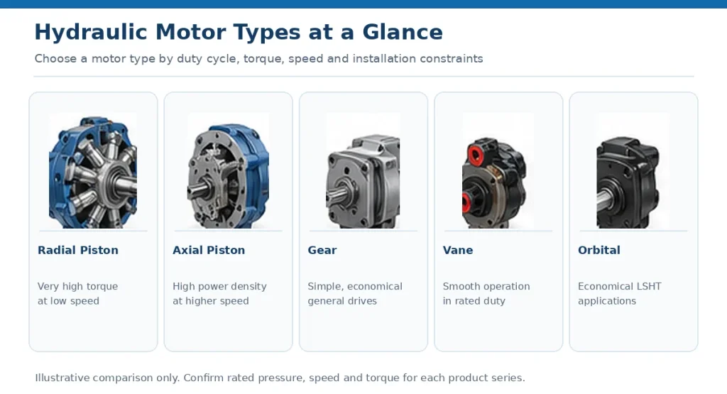 Comparison of radial axial gear vane and orbital hydraulic motors