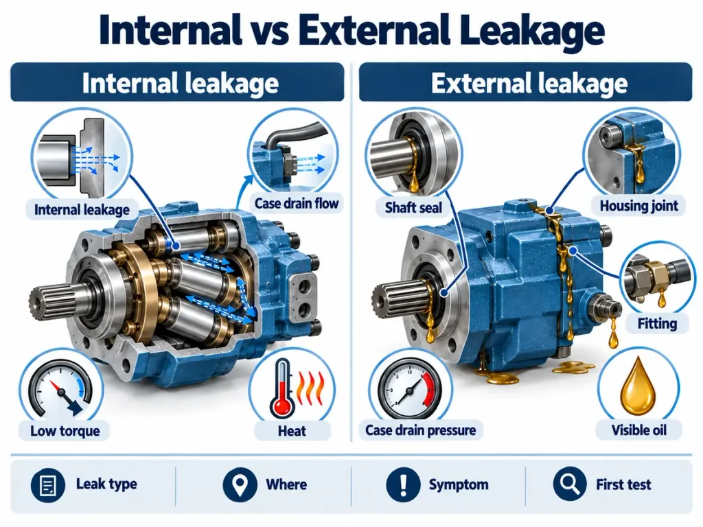 Internal vs external leakage in a hydraulic piston motor