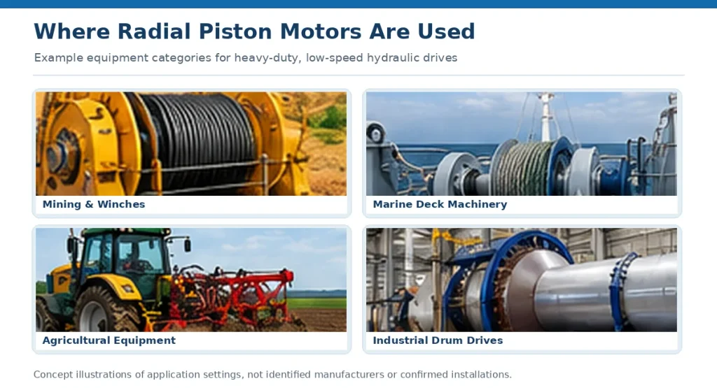 Radial piston motor applications in mining marine agriculture and industry

