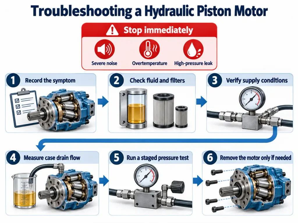 Hydraulic piston motor troubleshooting flowchart
