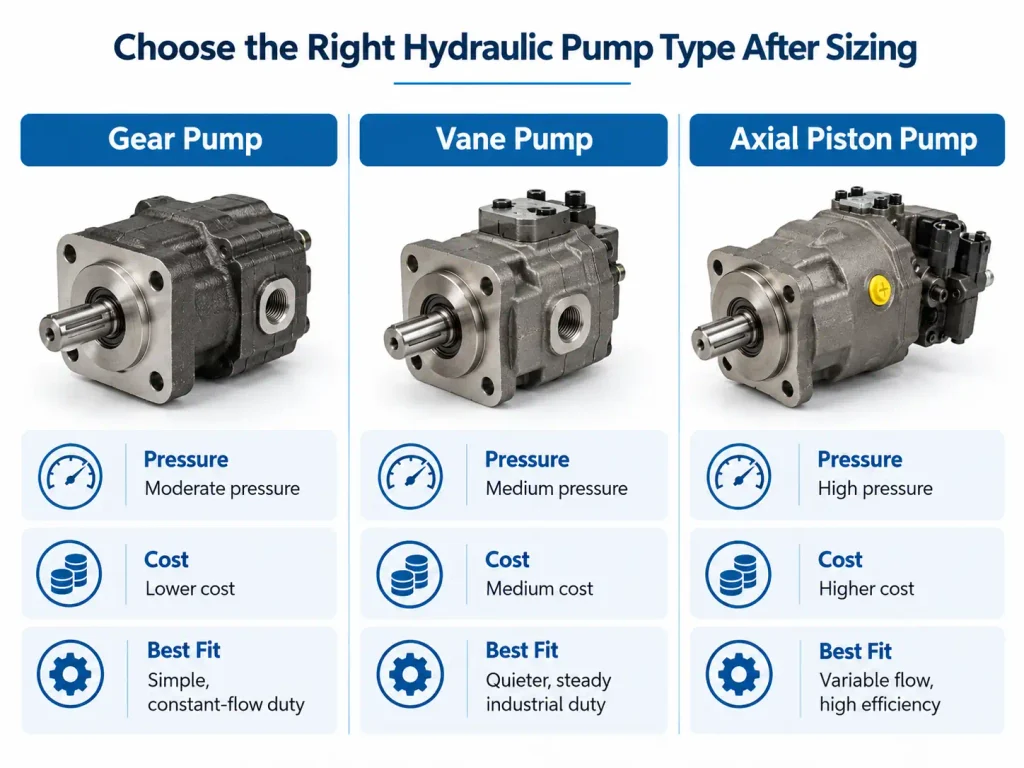 Comparison of gear vane and axial piston hydraulic pumps
