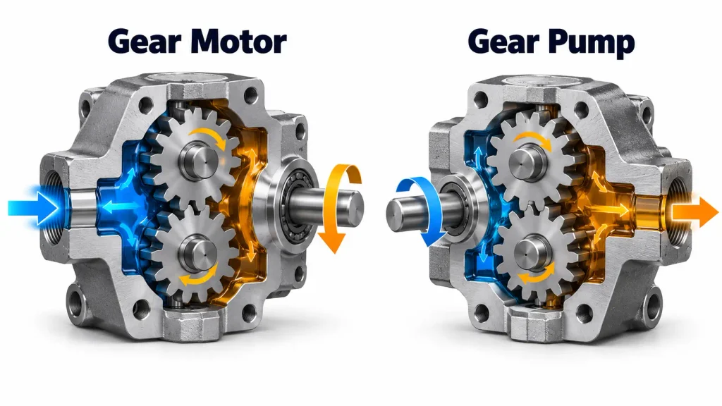 Side-by-side comparison of a gear motor and a gear pump